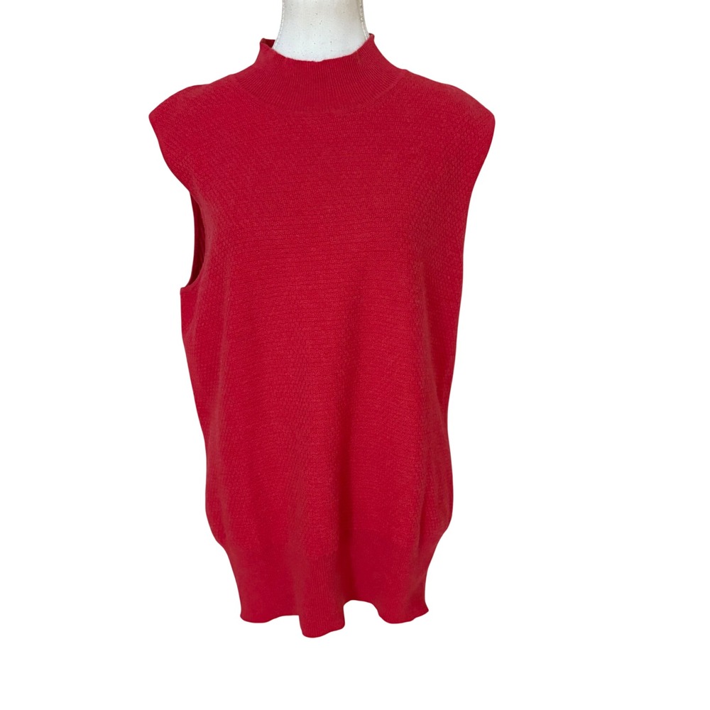 St. John 100% Cashmere Mock Neck Sweater Vest Red Size Extra Large